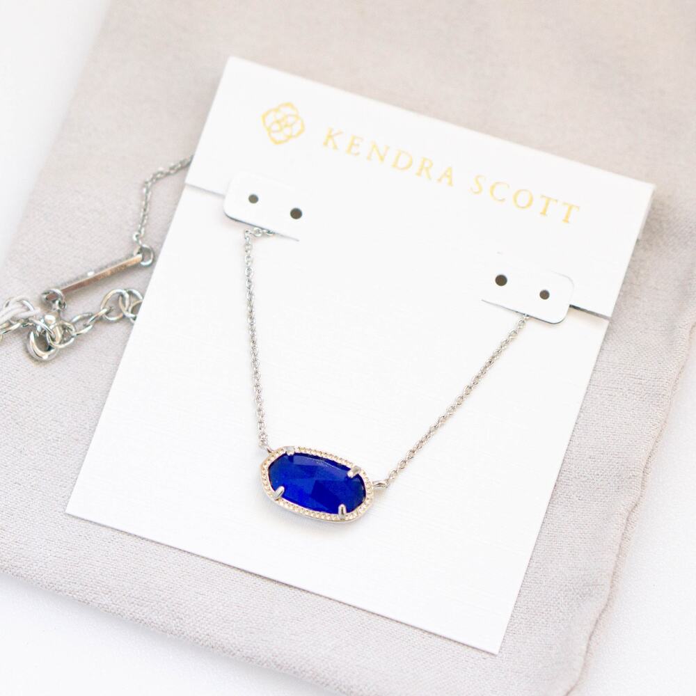 Kendra Scott Elisa Silver Pendant Necklace in Cobalt Cats Eye